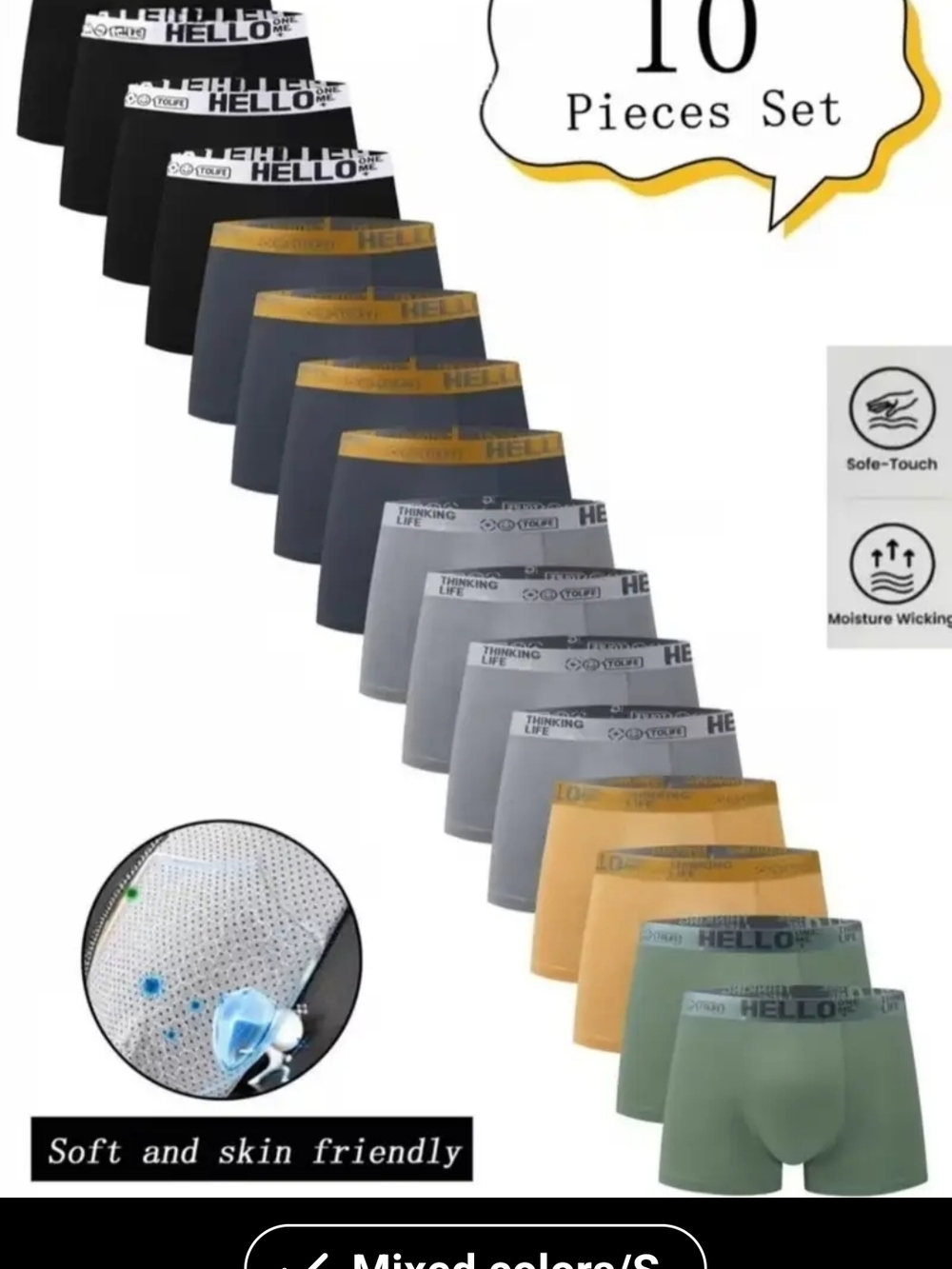 Mixed Color Men’s Boxer Briefs – 10-Pack